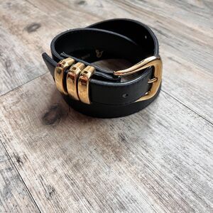 AB Made in USA Black Leather Belt Gold Hardware Classic Minimalist Vintage